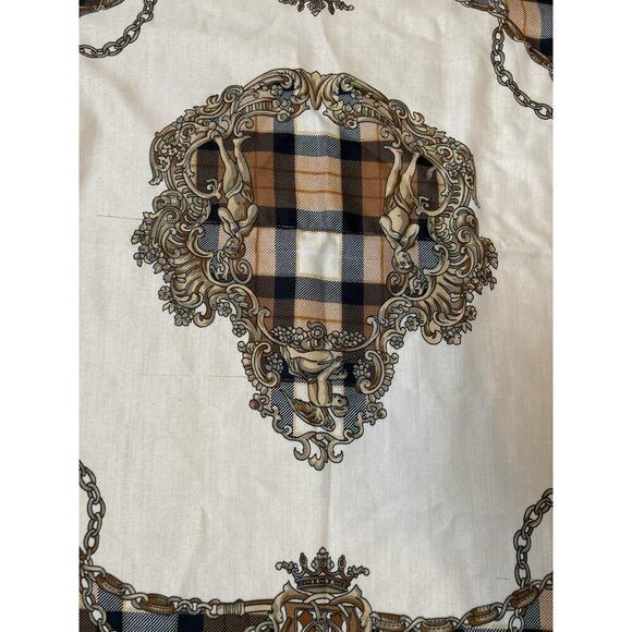 Women's large blanket scarf raw hem beige/tan/brown chain detail scrolling - Picture 4 of 8